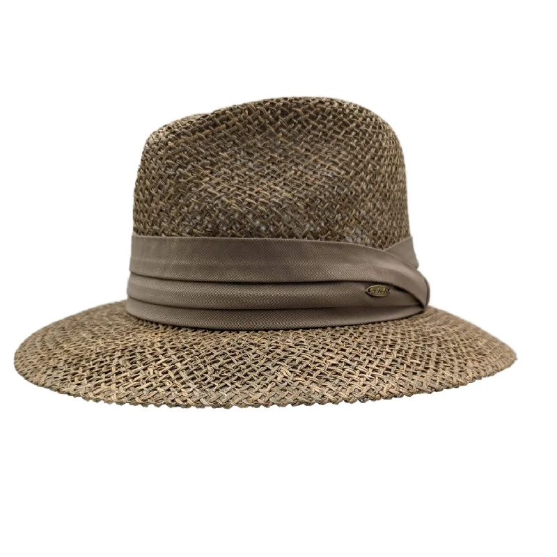 Scala Men's Twisted Seagrass Safari Hat with Matching 3-Pleat Cotton Band - Khaki