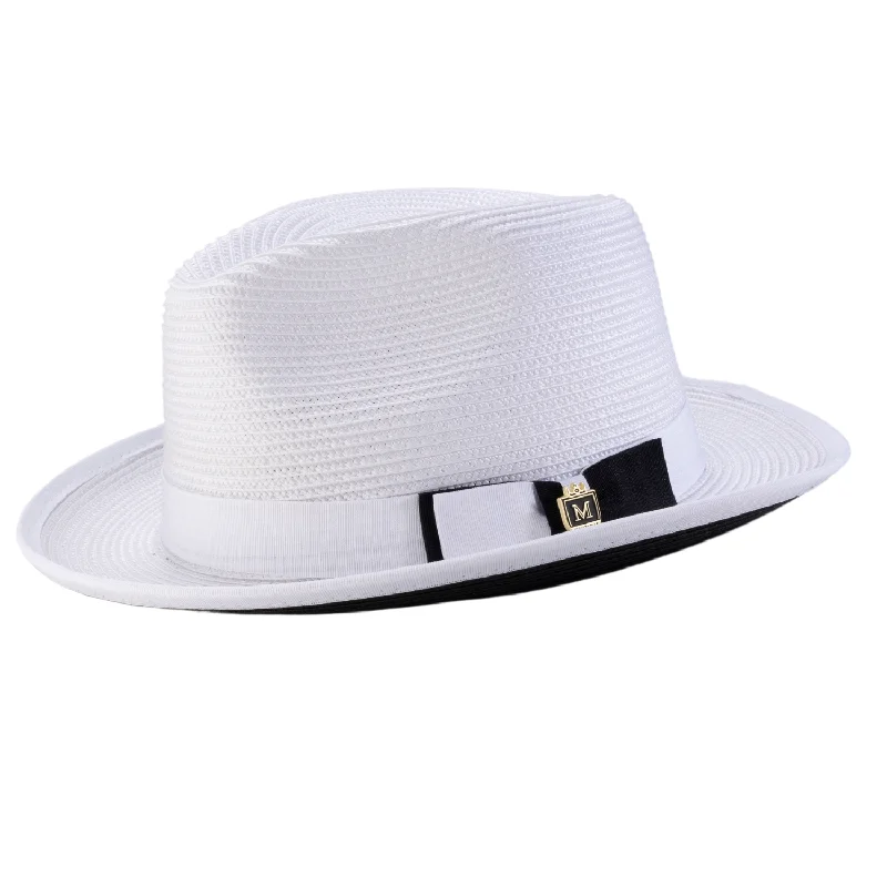 Dazzluxe Collection: White with Black Bottom Braided Wide Brim Pinch Fedora Hat