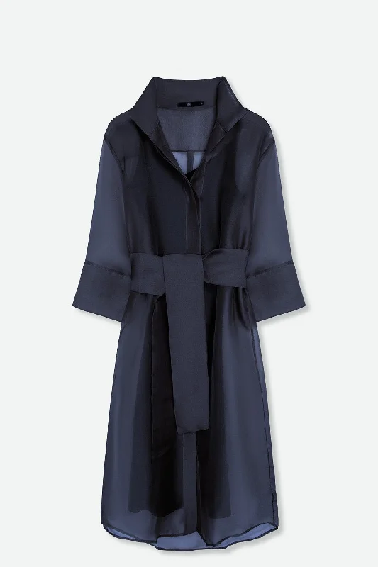 ALESSIA SILK ORGANZA SHIRT DRESS IN MIDNIGHT NAVY