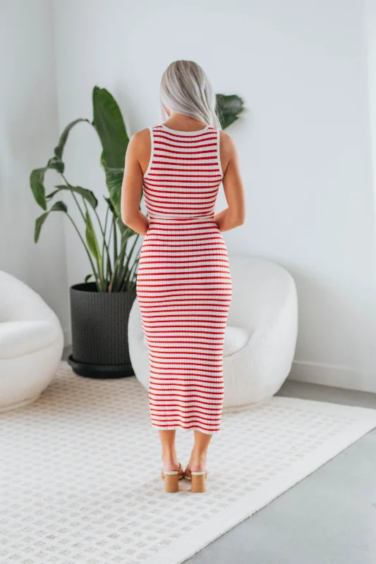 Alyson Striped Dress - Cherry