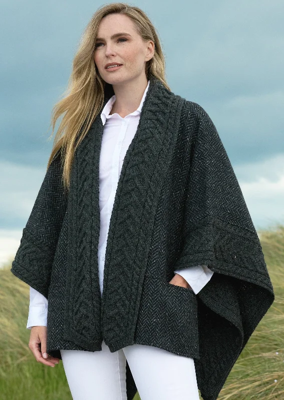 Aran Crafts Ashbourne Tweed Cape | Charcoal