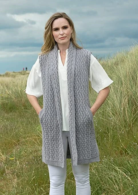 Aran Crafts Sleeveless Herringbone Cardigan | Grey