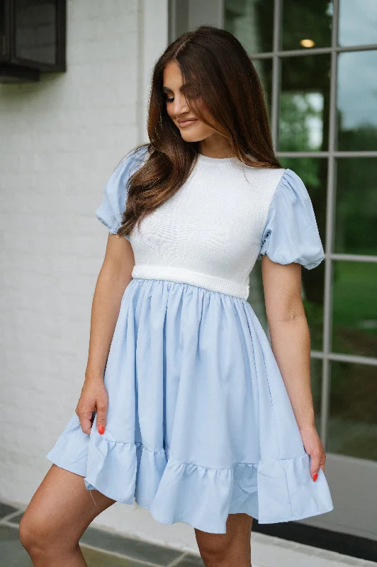 Bailee Two Tone Mini Dress- Light Blue