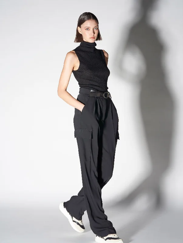 Black crepe combat trousers