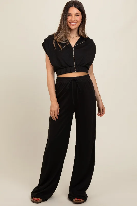 Black Cropped Hoodie Pants Maternity Set