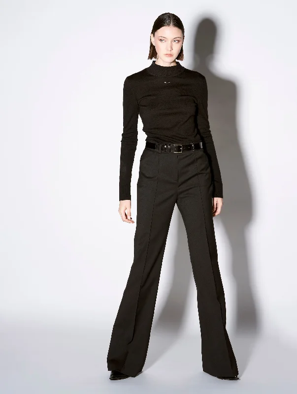 Black stretch wool flared trousers