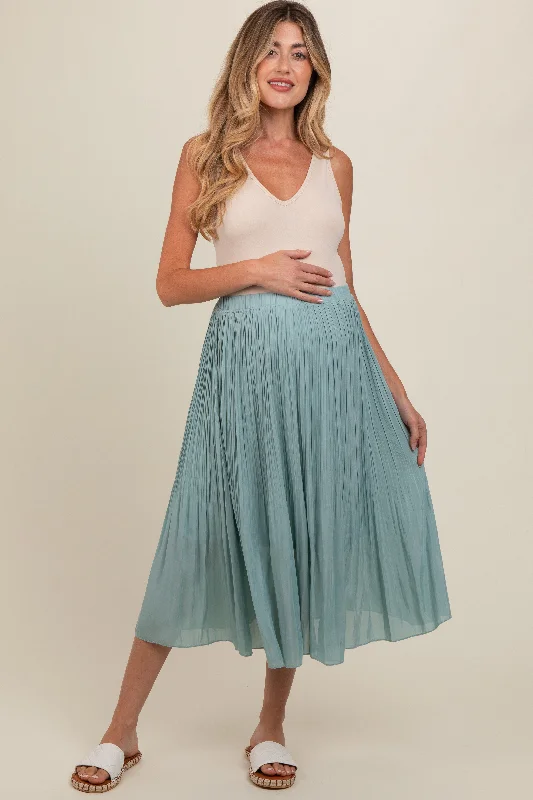 Blue Pleated Maternity Midi Skirt