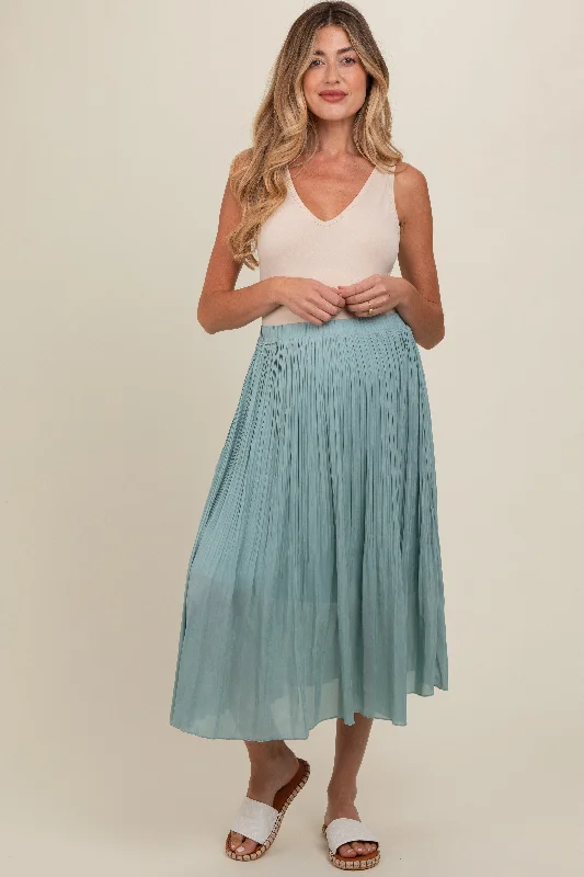 Blue Pleated Maternity Midi Skirt