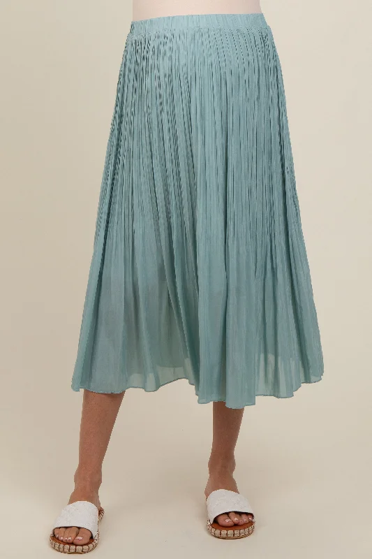 Blue Pleated Maternity Midi Skirt