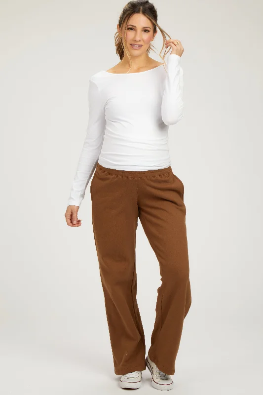 Brown Fleece Lined Maternity Lounge Pants