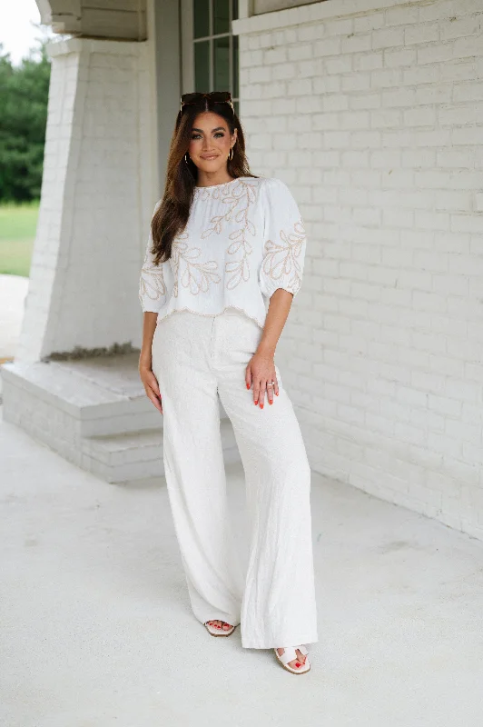 Delma Embroidered Top-White