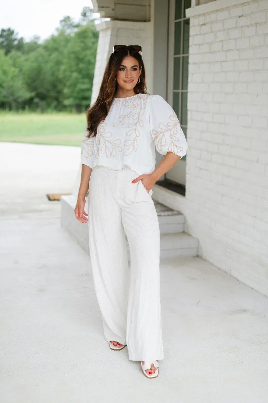 Delma Embroidered Top-White