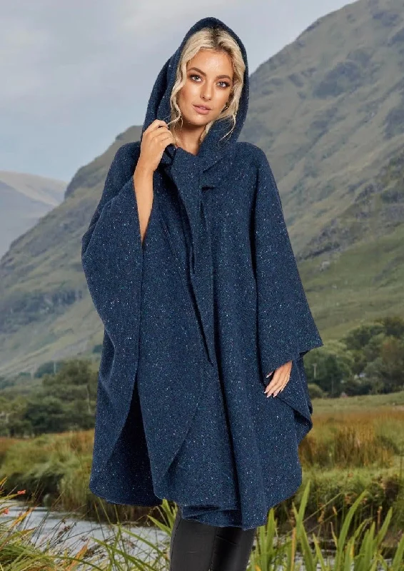 Jimmy Hourihan Knee Length Cape in Blue Donegal Tweed