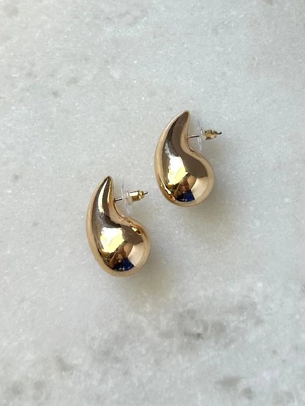 Metal Dome Hoop Earring-Gold