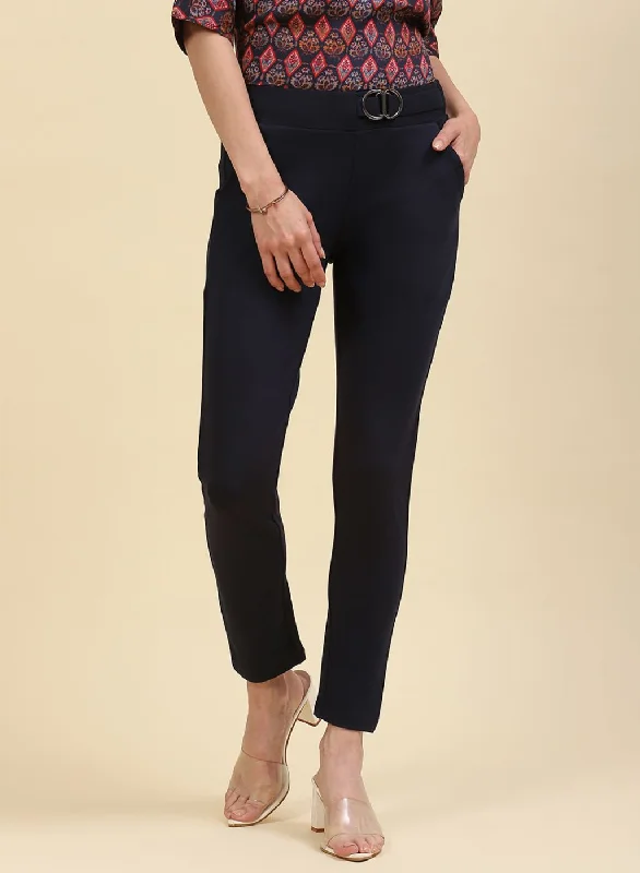 Women NAvy Blue Plain Jegging