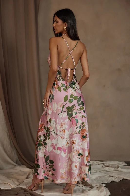 Natalia Pink Floral Printed Maxi Dress