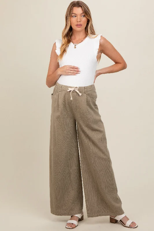 Olive Drawstring Wide Leg Maternity Pants