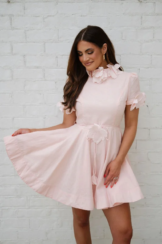 Rae Floral Trim Dress-Light Pink