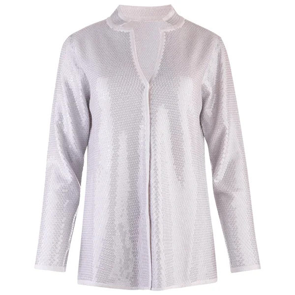 Sequin Inverted Notch Collar Cardigan in Alabaster