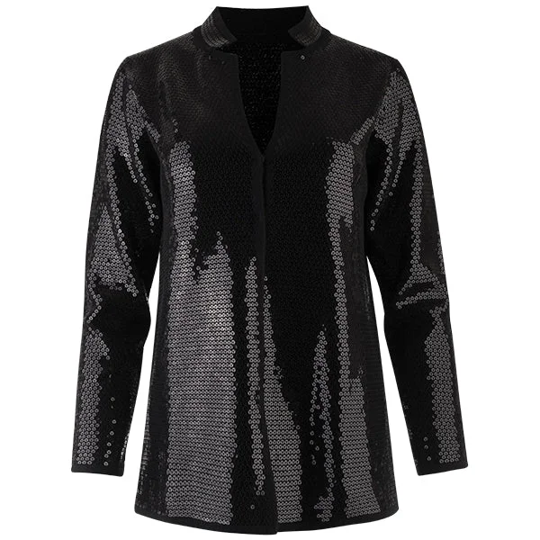 Sequin Inverted Notch Collar Cardigan in Black