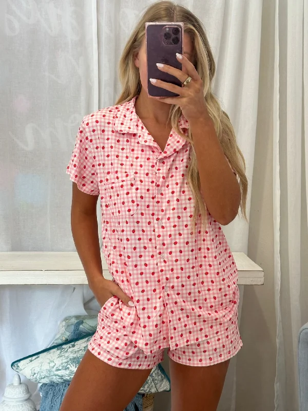 Strawberry Pajama Short Sleeve Top-Pink