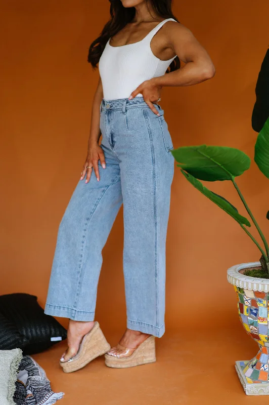 Washed Denim Wide Leg Pants