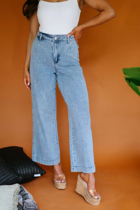 Washed Denim Wide Leg Pants