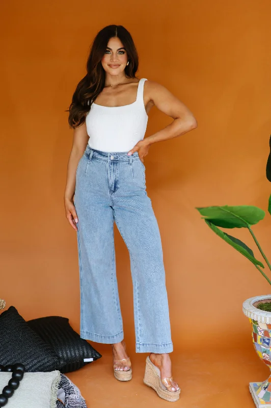 Washed Denim Wide Leg Pants