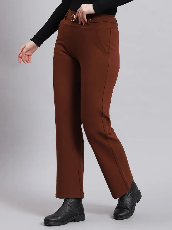 Women Brown Solid Regular Fit Jegging