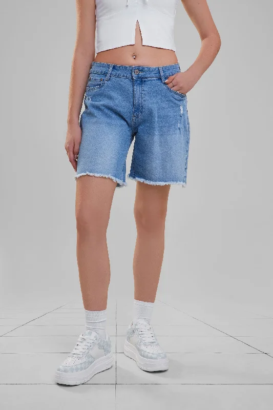 Bermuda en jeans déchiré - Femme