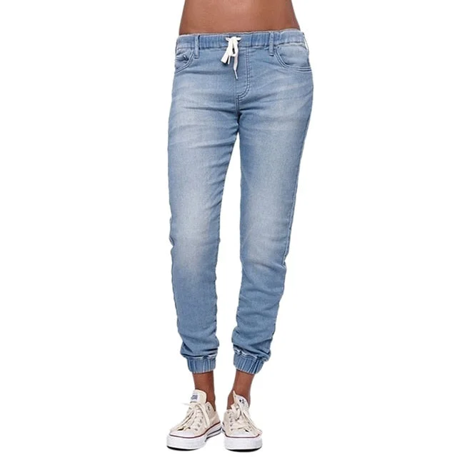 Casual Jogger Pants 2018 Elastic Sexy Skinny Pencil Jeans For Women Leggings Jeans High Waist Women's Denim Drawstring Pants