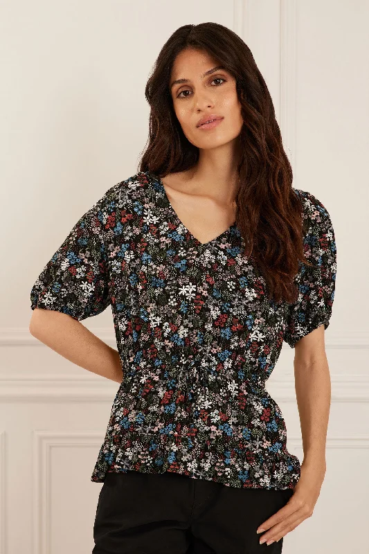 Chandail manches 3/4 bouffantes imprimé floral - Femme