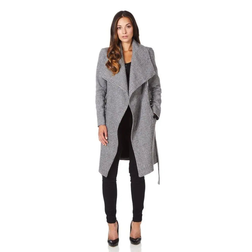 De La Creme - Womens Prince Of Wales Check Large Lapel Duster Coat