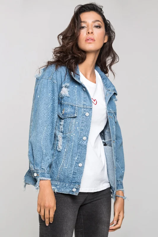 Distressed Denim Splashed Jacket