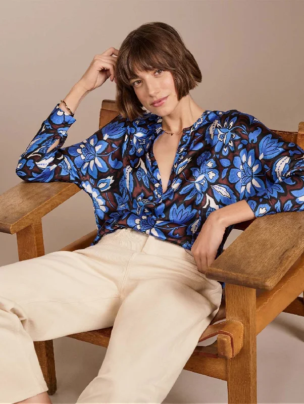 Gloria LENZING™ ECOVERO™ Recycled Blouse | Blue Floral Saraca