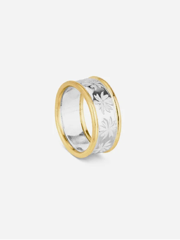 Gold & Silver Fig Leaf Wedding Ring | 18ct & Silver