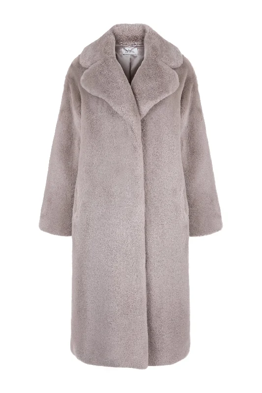 Greta Luxe Longline Recycled Vegan Fur Coat | Mink Grey