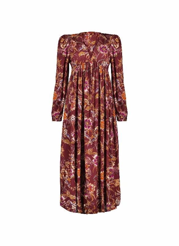 Gwyneth LENZING™ ECOVERO™ V-Neck Midi Dress | Garnet Woodland Print