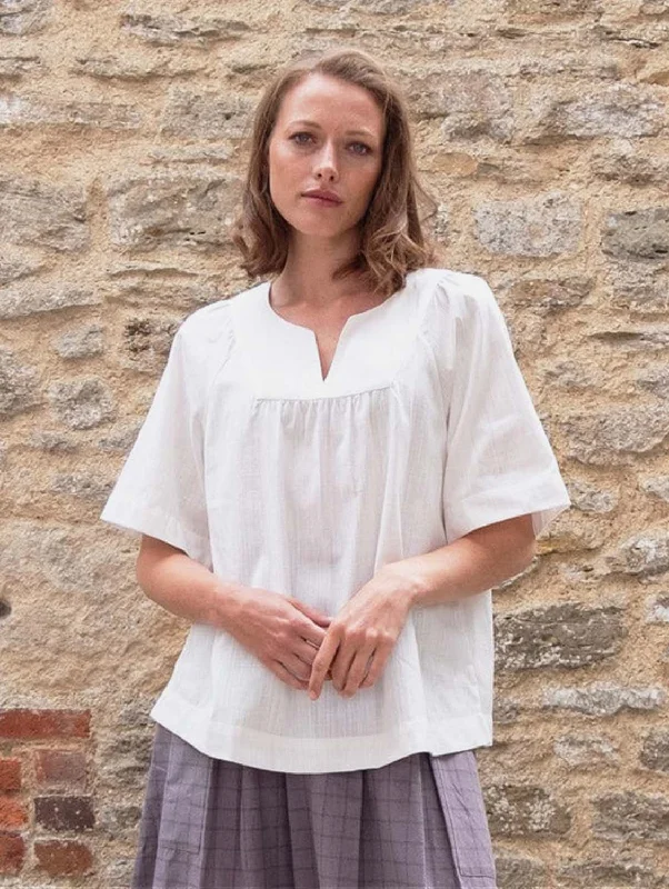 Hara Cotton & Linen Woven Top | Ecru