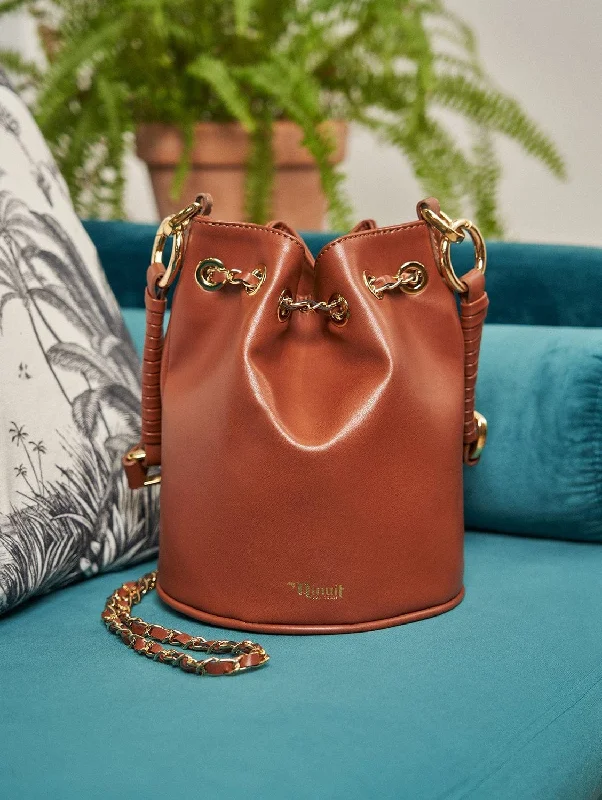 Hera Vegan Leather Bucket Bag | Chestnut