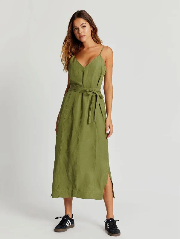 Iman Tencel™ & Linen Slip Dress | Khaki Green