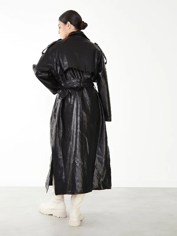 Glamorous Black Faux Leather Longline Trench Coat