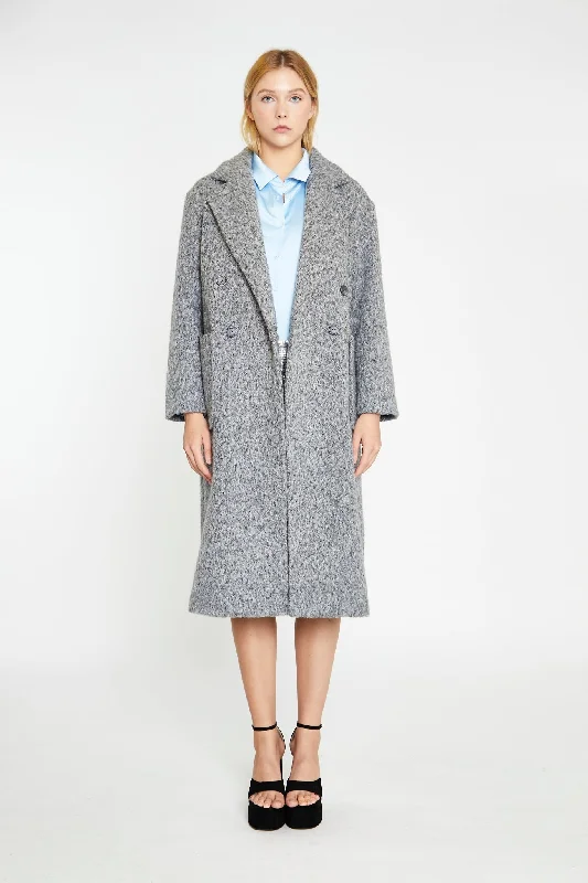 Grey Marl Lapel Collar Midi-Coat