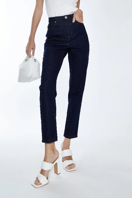 Glamorous Dark Blue Denim Slim Fit Straight Leg Jeans