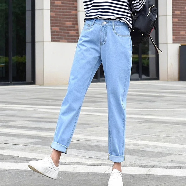 new women 2019 brand fashion jeans black white blue harem pants washed denim pants female loose casual jeans vintage mom jeans