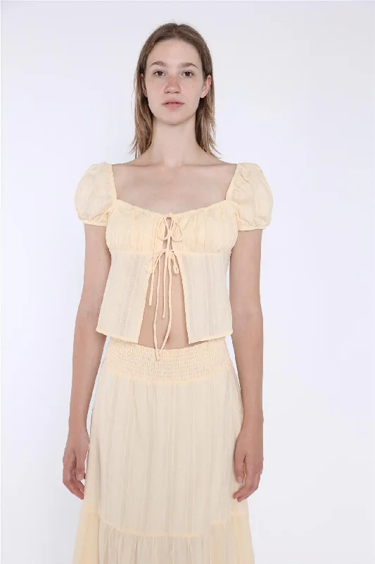 Pale-Lemon Tie-Front Top