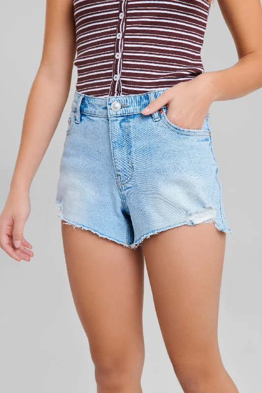 Short en jeans bords effilochés - Femme