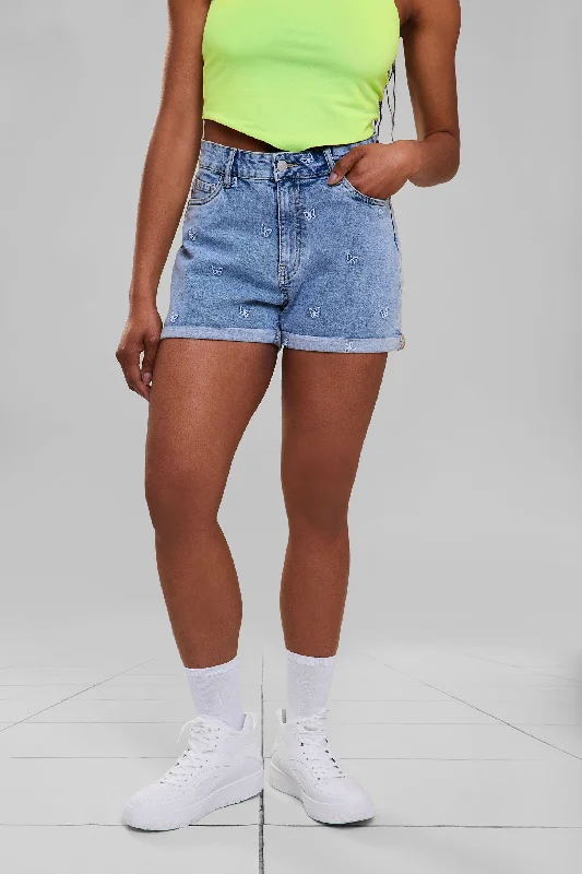 Short Mom taille haute en jeans avec broderies - Femme