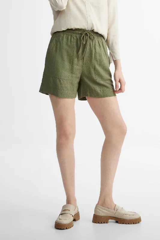 Short taille élastique lin - Femme