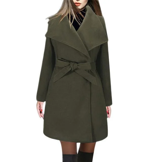 Women Coats, High Waist Coat With Belt